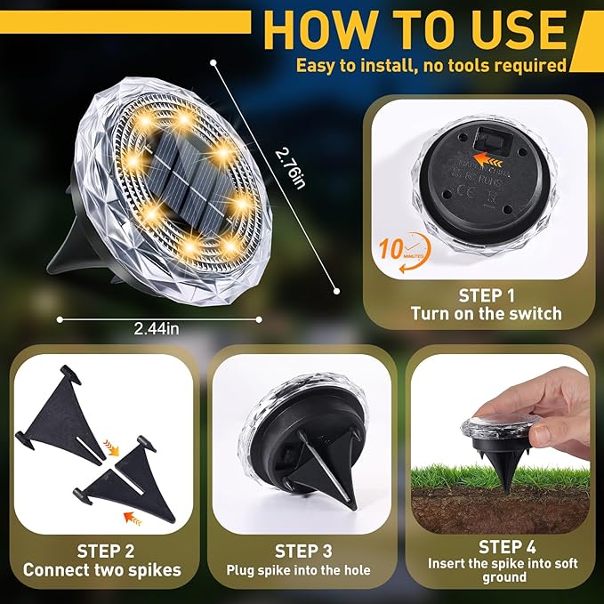 Solar Ground Lights, Solar Disc Light Outdoor Waterproof,Landscape Lighting Garden Lights for Pathway, Yard, Deck, Lawn, Patio, Swimming Pool,Walkway(Warm, 12Pack)
