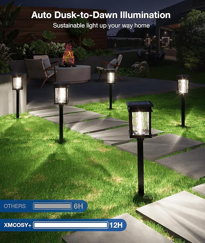 XMCOSY+ Solar Pathway Lights, 50 LM Bright Solar Lights, Garden Outdoor Waterproof Light IP65, 2-in-1 Landscape Lighting, Outdoor Light for Yard, Path, Walkway, Driveway (Warm & Cool)