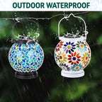 2-Pack Elegant Mosaic Solar Lanterns for Outdoor, Waterproof LED