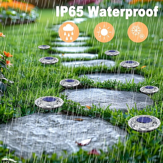 Solar Ground Light Outdoor 12 Pack Mini Solar Grounf Lights Waterproof Landscape Lighting Solar Powered Pathway Lights LED Disk Light for Patio Lawn Driveway Yard Decor, Cool White