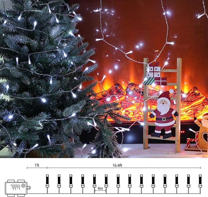 Lomotech Battery Operated Christmas Lights - 2 Pack Total 33ft 100LEDs String Lights 8 Modes Waterproof with Timer for Home, Garden, Party, Holiday, Tree Decoration (Clear Wire, White)