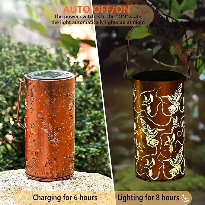 2-Pack Hummingbird Solar Garden Lanterns, Decorative Waterproof LED