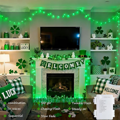 JMEXSUSS 4 Pack 50 LED Battery Operated String Lights Green, Each 16.5ft Green Light Outdoor Waterproof, 8 Modes St. Patrick’s Day Lights Indoor with Timer for Christmas Halloween Party Decoration