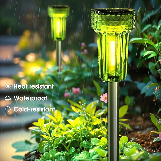 8-Pack Green Solar Path Lights, Outdoor Driveway LED