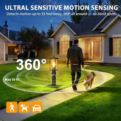 17" Motion Sensor Outdoor Post Lights, Dusk to Dawn Lamp Post Light Fixture with Tempered Glass, Waterproof Aluminum Pole Lights, Outside Lamp Posts Outdoor Lighting for Garden Yard Pathway (2-Pack)
