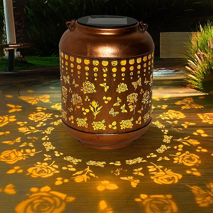 Butterfly Solar Lanterns Outdoor Waterproof, Butterfly Gifts for Women Grandma Mom, Hanging Rose Solar Lights for Garden Decor