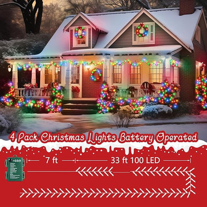 Christmas Fairy Lights 4-Pack, 132ft 400 LED Battery Twinkle Lights