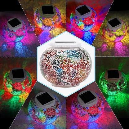 Color Changing Solar Powered Glass Ball Garden Lights，echargeable Solar Table Lights Outdoor Waterproof Solar Night Lights for Garden, Patio, Party，Outdoor/Indoor Decorations, Ideal Gift