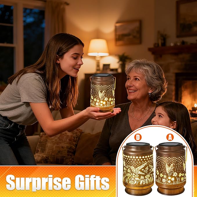 2 PCS Hummingbird Solar Lantern - Outdoor Decorative Solar Lanterns for Garden, Patio, Backyard, and Porch - Waterproof Hanging Lantern for Outside - Perfect Gifts for Women