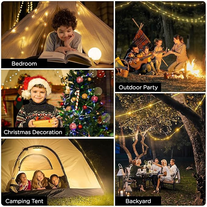 OGERY 3-Pack Camping String Lights, 4 in 1 Quick Storage 32.8FT Rechargeable Tent Lights String with 8 Lighting Modes, Hanging Waterproof Portable LED Lamp for Outdoor Patio Awning Party Essentials