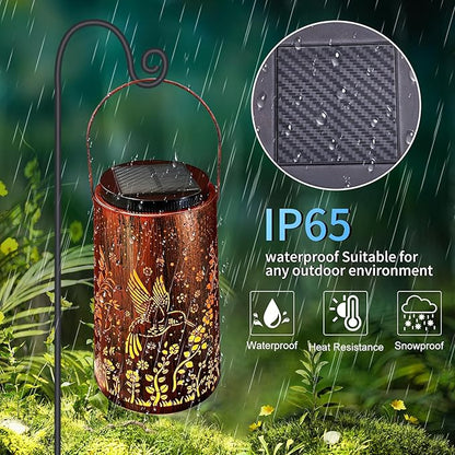 Solar Lanterns Outdoor Waterproof, 2 in 1 Amber & White Modes Upgraded, Bird Garden Decor Gifts for Women Mom Grandma, Metal Hanging Solar Lights Decoration for Yard Patio Porch Pathway, 1 Pack