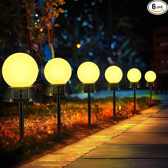BlcTec Solar Pathway Lights Outdoor, Warm White Path Lights with 3-Sided Solar Panels, 18H Runtime, IP65 Waterproof, Auto On/Off for Patio, Garden, Lawn, Driveway, Yard, Landscape Decor, 6 Pack