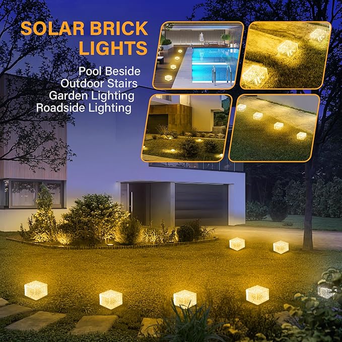 Solar Brick Lights Outdoor Waterproof Patio Brick Lights Garden Decor for Outside 6 Packs for Patio,Yard,Walkway,Pathway Decor