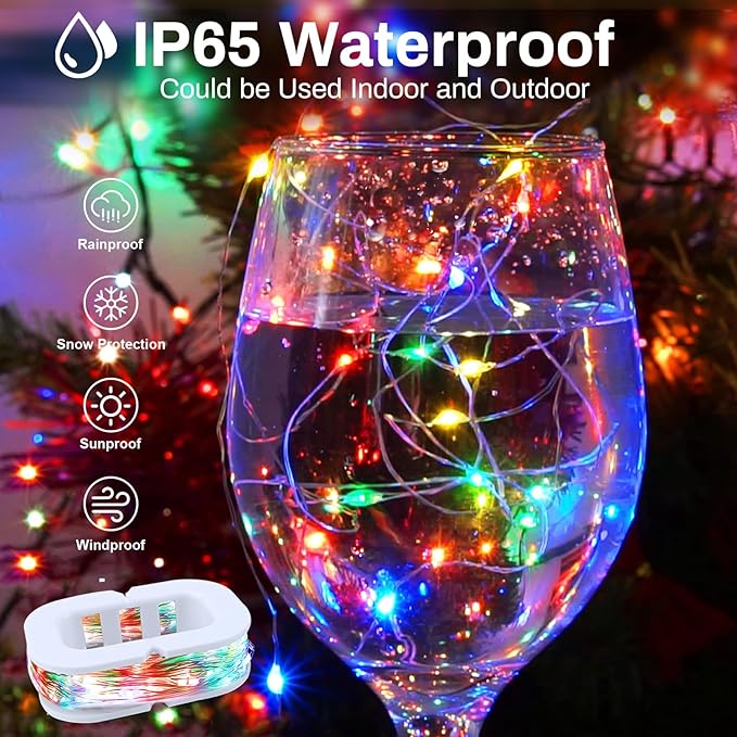 2-Pack 16ft Christmas LED String Lights, Waterproof Timer Lights