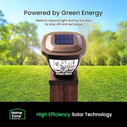 Home Zone Security Solar Post Cap Lights - Decorative Glass LED Outdoor 4x4 (3.5 x 3.5 in.) Post Lights, Bronze (2-Pack)