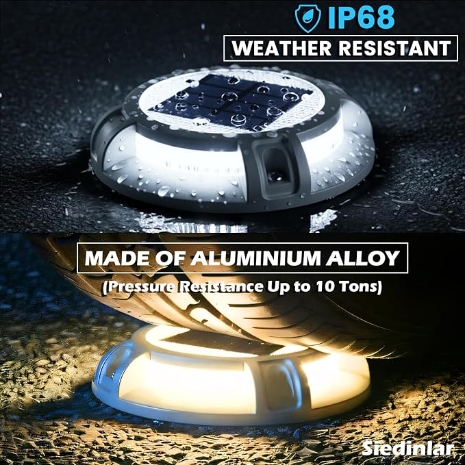 SIEDiNLAR Solar Driveway Lights Outdoor 4 Modes 40 LEDs Deck Driveway Markers Marine Dock Light Waterproof for Walkway Ground Pathway Step Garden Yard, White/Warm Dynamic Lighting (16 Pack)