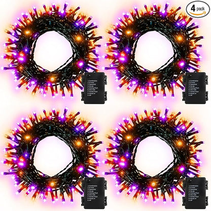 4 Pack Orange Purple Halloween String Lights Battery Operated, Each 16.4Ft 50 LED Indoor Halloween Lights with Timer 8 Modes for Party Yard Patio Decoration