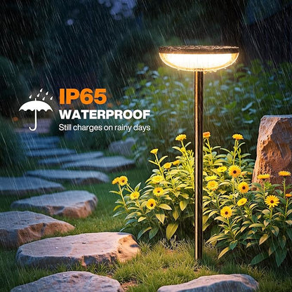 Tall Solar Pathway Lights Outdoor, 2 Pack Solar Garden Lights Outdoor Waterproof Bright Up to 12 Hrs, Round Garden Light for Yard Flower Bed Patio Path Walkway Driveway Outside Decor