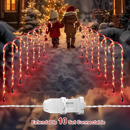 VCOKEN 30'' Christmas Candy Cane Pathway Markers Lights - Set of 10 Christmas Stakes Lights Outdoor Pathway Decorations, Connectable & Light Up Xmas Holiday Party Yard Art Indoor Outdoor Ornament