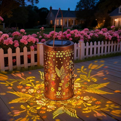 Hummingbird Solar Lanterns Outdoor Waterproof, Garden Decor Gifts for Mom Women Mother Grandma, Metal Lantern Garden Lights with Color Projection, Hanging Solar Lights for Yard Porch Patio