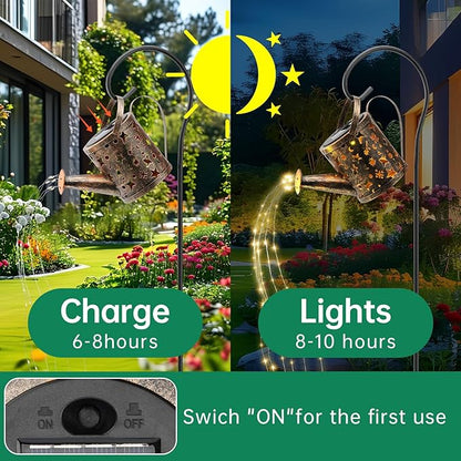 Solar Watering Can Lights Outdoor，Metal Hanging Garden Decor, Waterproof Solar Powered Lights for Patio, Lawn, Yard，Cute Outdoor Decoration for Mom, Grandma, Lady，Perfect Birthday Gift