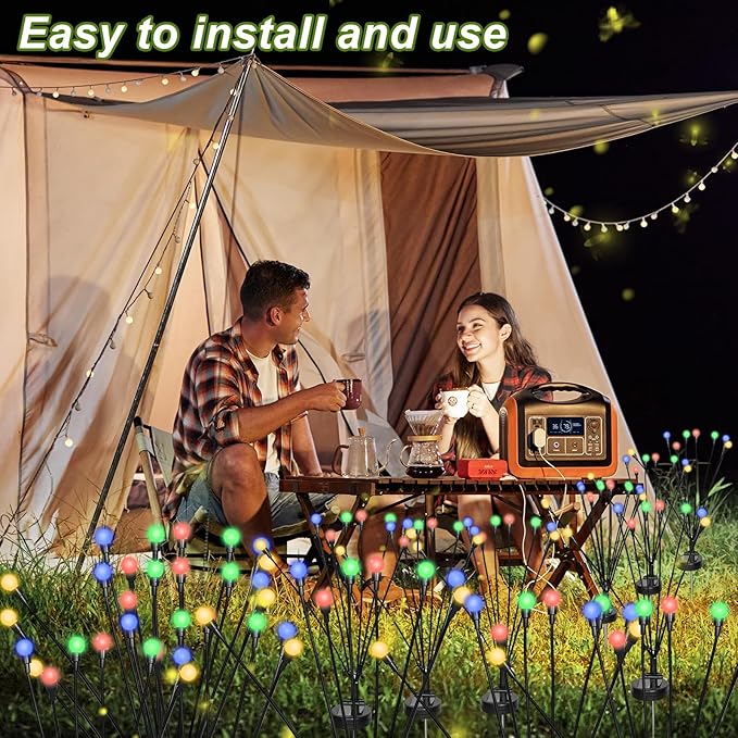2 Packs Firefly Lights Solar Outdoor, 16 LED Multicolor Solar Walkway Lights Outdoor, Waterproof Garden Decor with 2 Modes, Lawn Light for Front Yard Backyard Yard and Pathway