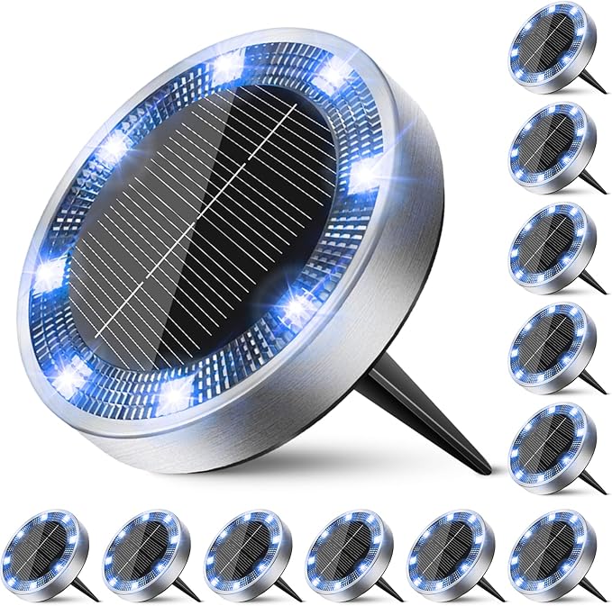 12-Pack Blue In-Ground Solar Lights, Flat LED Landscape