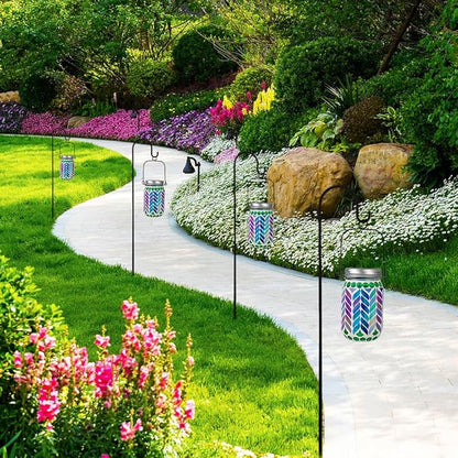 Stargarden 4 Pack Mosaic Solar Lantern ,Waterproof Outdoor Hanging Jar Lights, Mosaic Lights Solar Garden Decor for Patio Pathway Yard
