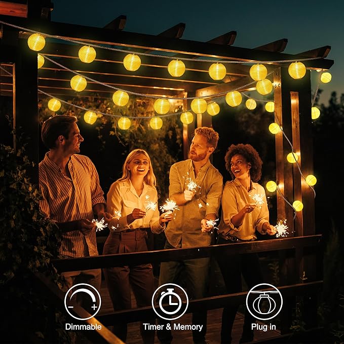 Lantern String Lights Plug in- 40ft 40LED 2700K Warm White Mini Lantern Lights Waterproof, Hanging Hemp Rope String Lights Indoor Outdoor with Remote, Timer for Porch Fence Balcony