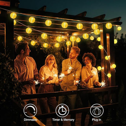Lantern String Lights Plug in- 40ft 40LED 2700K Warm White Mini Lantern Lights Waterproof, Hanging Hemp Rope String Lights Indoor Outdoor with Remote, Timer for Porch Fence Balcony