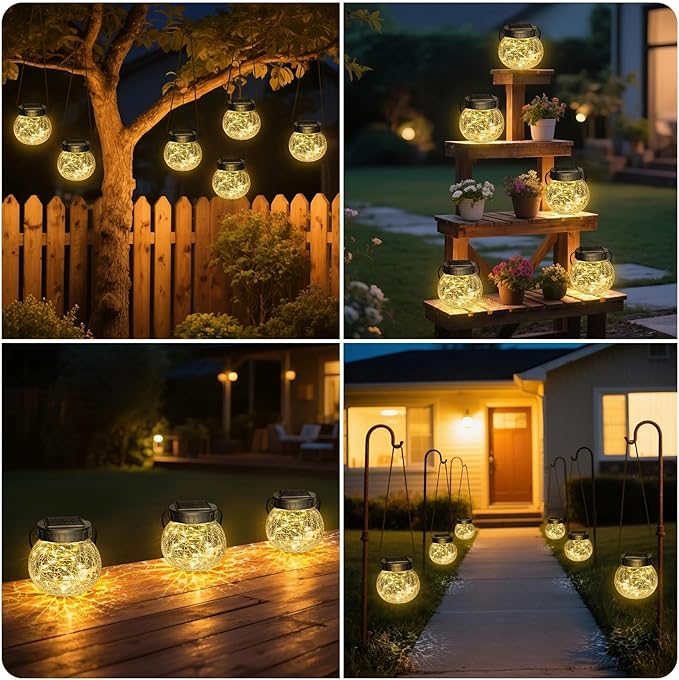 4-Pack Elegant Globe Solar Lanterns for Outdoor, Waterproof LED