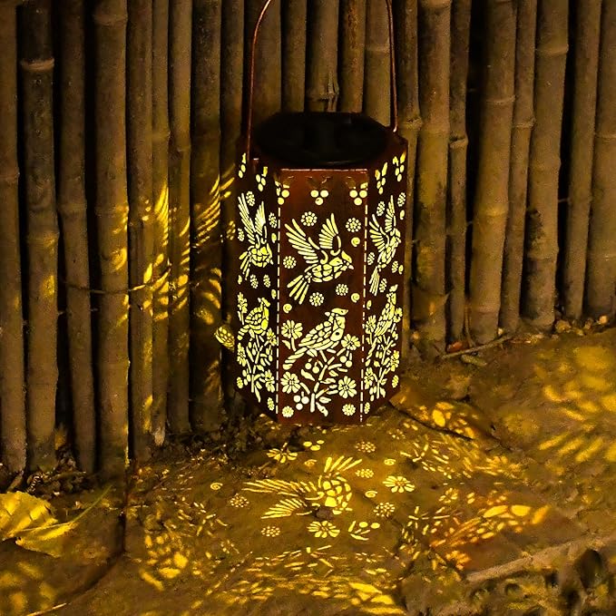 Solar Cardinal Lanterns Outdoor Hanging Lights, Gifts for Mom Dad Men Women, Hollowed-Out Metal Decor Lantern, Waterproof LED Decorative Garden Light