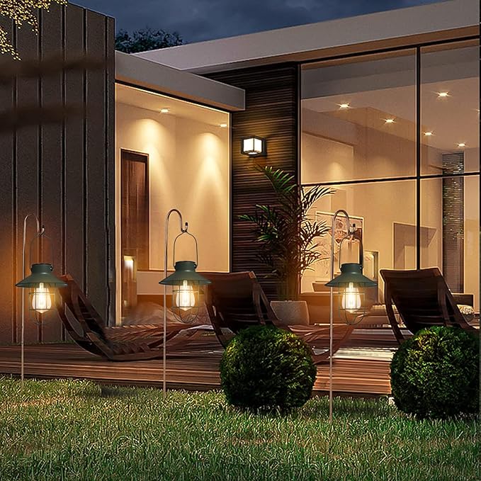 2-Pack Hanging Solar Yard Lanterns, Elegant Waterproof LED