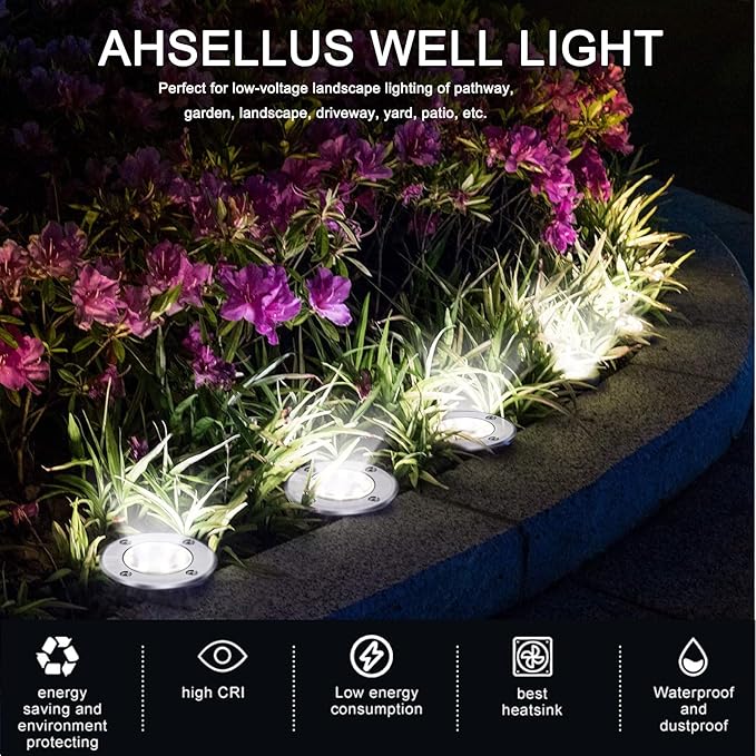 Low Voltage Landscape Light LED In-Ground Lighting with Connectors Well Lights Bright White Waterproof IP67 6W 12V 24V Outdoor Pathway Lights for Yard,Lawn,Patio,Walkway(Cool White)