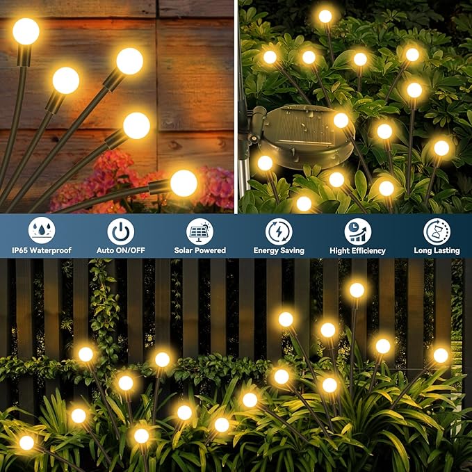 Solar Garden Lights Outdoor Waterproof, 2 Pack 16 LED Swaying Firefly Lights Outdoor Decor Light for Pathway Party Christmas Decoration, Unique Gifts for Women, Warm White
