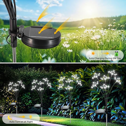 Solar Garden Lights 2 Pack Waterproof Solar Swaying Starburst Light Outdoor Lights for Yard Patio Walkway Pathway Party Wedding Christmas Decoration, White