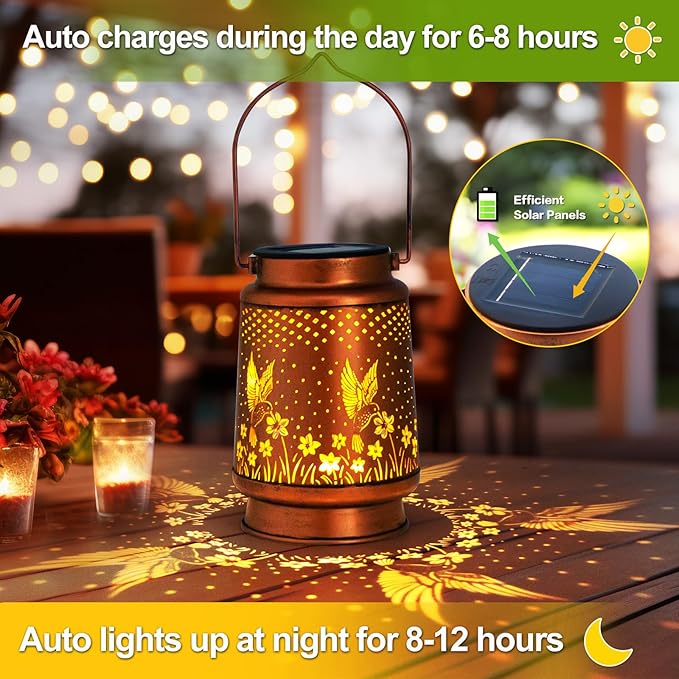 4 Pack Hummingbird Birthday Gifts for Women Mom Grandma Solar Lanterns Outdoor Waterproof Garden Decor Hanging LED Decorative Light for Patio Yard Lawn Gardening Gifts