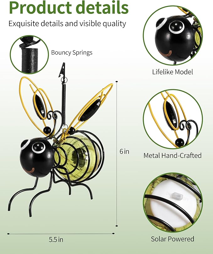 Solar Bee Garden Statue Light, Outdoor Decor