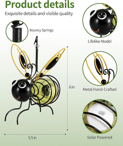 iStatue Solar-Powered Hanging Bee Light - Metal LED Outside Bugs with Bouncy Springs - Solar Fairy Lights for Outside Garden Decor Backyard Balcony Porch Spring Decoration (Yellow)