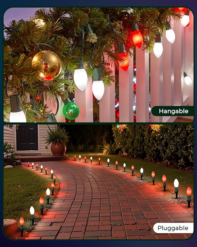Pathway Christmas Lights Outdoor, 51.4ft 40 Bulb Lights with Stakes, Multicolor