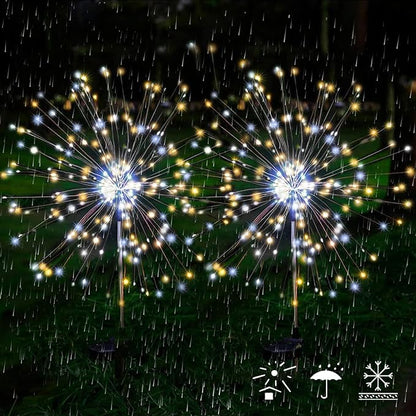 JJGoo Solar Firework Lights, 2 Pack 120 LEDs 2 Lighting Modes Solar Garden Lights Outdoor Waterproof for Yard Patio Walkway Pathway Party Wedding Christmas Decorative - Mixed Color