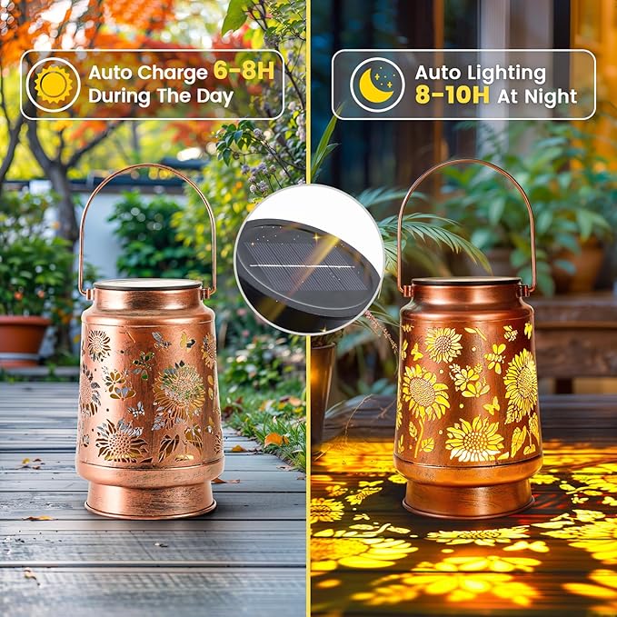 Homemory Solar Lanterns Outdoor Waterproof Sunflower Lights Garden Decor, Birthday Gifts for Women Mom Grandma, LED Hanging Solar Lights for Yard, Patio, Backyard, Porch, Lawn