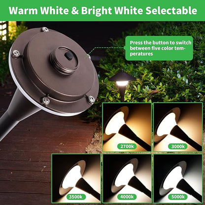 Pathway Landscaping Lighting, Low Voltage 5cct Modes Garden Path Light LED 12V, Outdoor Waterproof Sidewalk Lights, 5W 200LM Oil Rubbed Bronze Aluminum for Outside Walkways Yard (12 Pack)