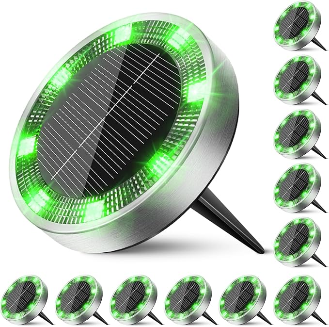 Solar Flat Disk Lights 12-Pack, Waterproof Walkway