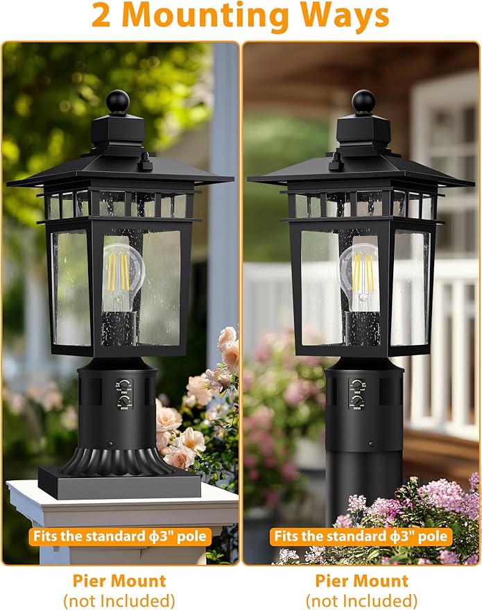 360° Motion Sensor Outdoor Post Lights, 4 Lighting Modes Lamp Post Light Fixture Dusk to Dawn, Waterproof Aluminum Black Pole Light Post Outdoor Lighting for Outside Garden Fence Yard,Hard Wired