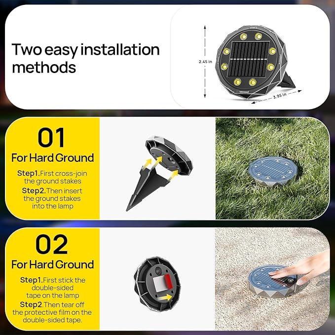 Solar Ground Lights with Remote Control 50ft,IP67 Waterproof Solar Garden 15 Multi Color Lights,RGBYW Solar Powered Outdoor Landscape Lighting for Pathway,Yard,Deck,Lawn,Patio,Walkway,Poolside,16 Pack