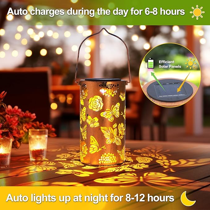 Butterfly Solar Porch Lanterns, Metal Waterproof LED