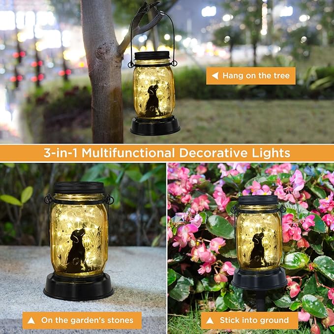 Dog jar Solar Light, Fairy Lantern Garden Lights, jar Bottle Light, Solar Lanterns Outdoor Garden Decor, mom Gift, Grandma Gift, Gifts for Mother
