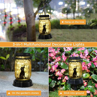Dog jar Solar Light, Fairy Lantern Garden Lights, jar Bottle Light, Solar Lanterns Outdoor Garden Decor, mom Gift, Grandma Gift, Gifts for Mother