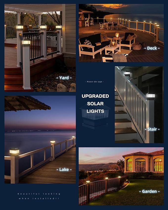 50 Lumen Solar Post Lights, 3 Modes Outdoor Deck Fence Post Cap Lights - 4x4 3.5x3.5 4.5x4.5 or 5.5x5.5, LED Landscaping Patio Garden Yard Decoration Waterproof (4 Pack, Black)